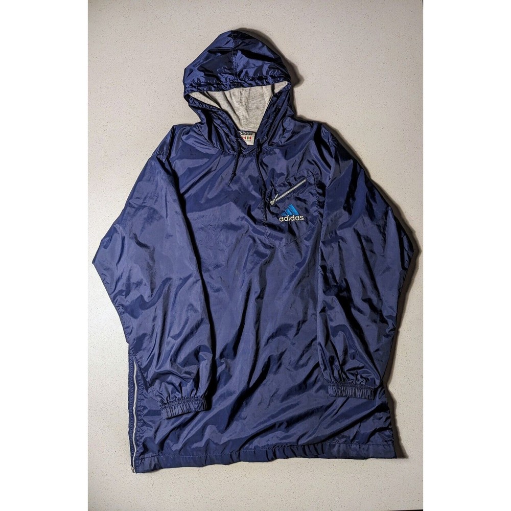 Vintage Adidas Mens Large Spell Out Lined Hooded Windbreaker Jacket Blue XL